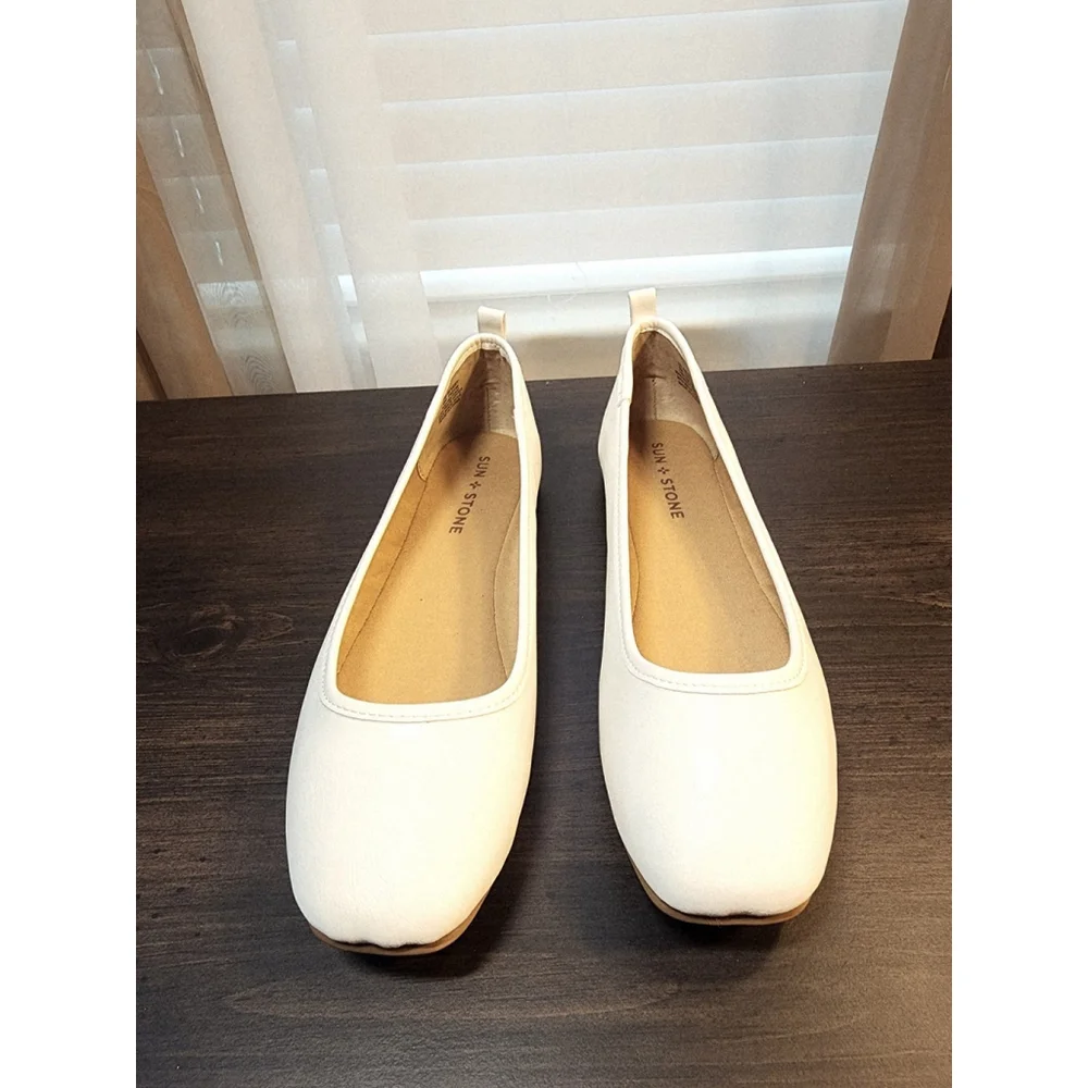 Sun and Stone Avvery Retro Ballet Flats Moccasins 8 M White